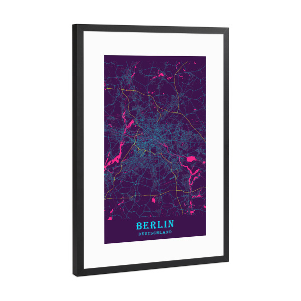 Poster mit Rahmen Schwarz (Metallic) "Stadt Berlin Karte" artboxONE - Städte / Berlin,Kartografie
