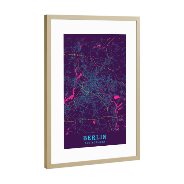Poster mit Rahmen Gold "Stadt Berlin Karte" artboxONE - Städte / Berlin,Kartografie