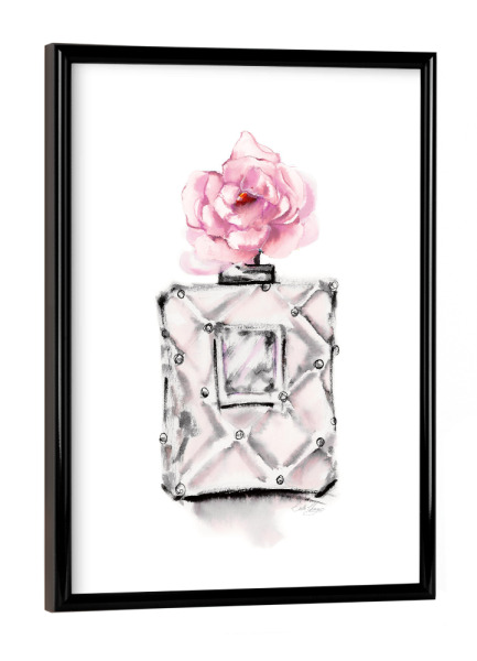 Poster mit schwarzem Rahmen "Parfümflasche" artboxONE - Menschen,Fashion - Parfümflasche,Parfüm,Duft,Blume