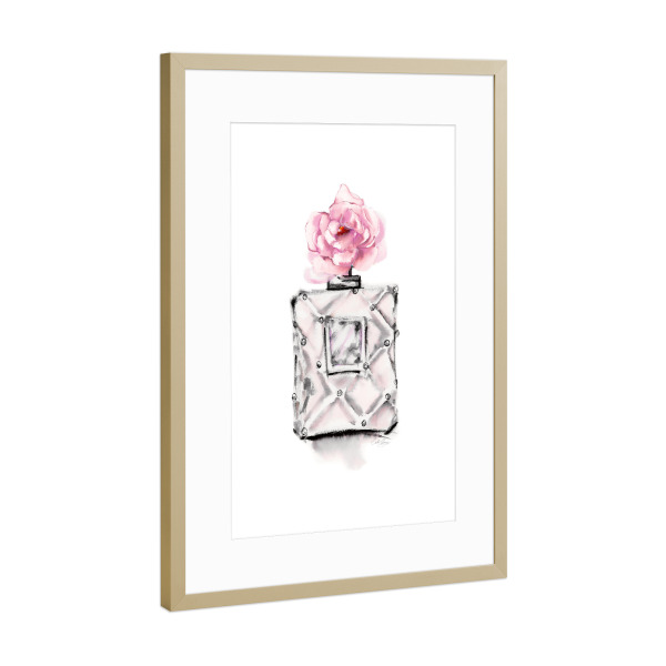Poster mit Rahmen Gold "Parfümflasche" artboxONE - Menschen,Fashion - Parfümflasche,Parfüm,Duft,Blume