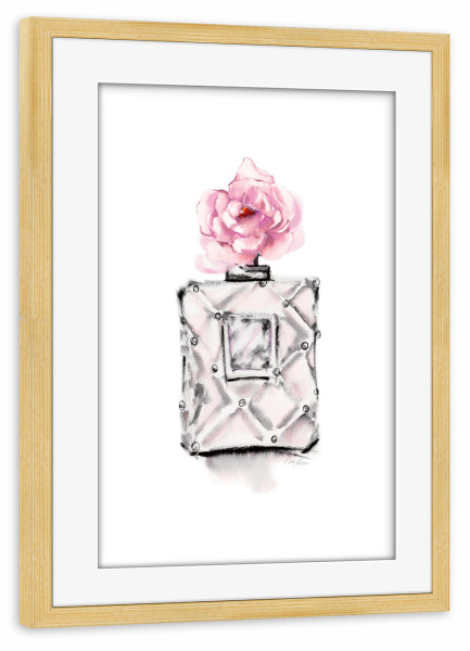 Poster mit Rahmen kiefer "Parfümflasche" artboxONE - Menschen,Fashion - Parfümflasche,Parfüm,Duft,Blume
