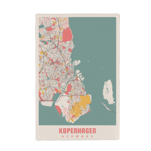 Holzbild "City Map von Kopenhagen" artboxONE - Städte / København,Kartografie