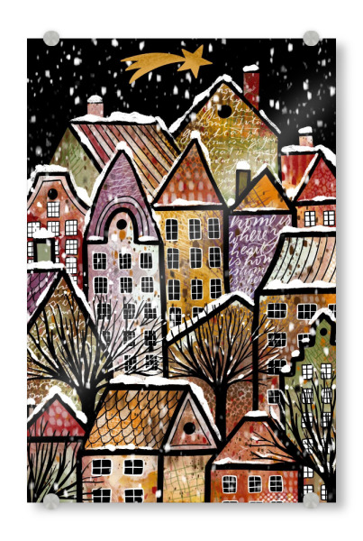 Acrylglasbild "Winterstadt mit Schnee" artboxONE - Weihnachten - Advent,Adventskalender,Weihnachten,Winter