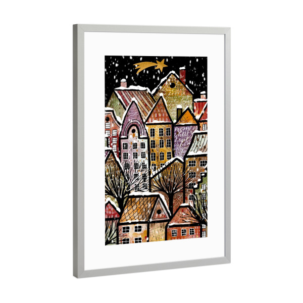 Poster mit Rahmen Silber "Winterstadt mit Schnee" artboxONE - Weihnachten - Advent,Adventskalender,Weihnachten,Winter