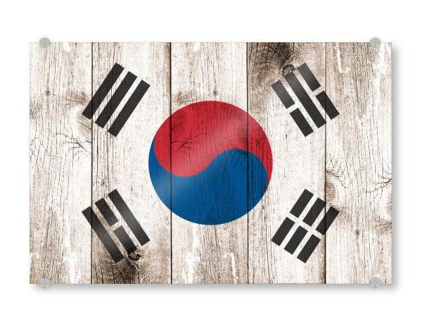 Acrylglasbild "Südkorea Flag" artboxONE - Reise,Reise / Asien,Reise / Länder - Südkorea,South korea,Korea,Asia,Vintage,Flag,Flagge,Asien,Holz,Fahne
