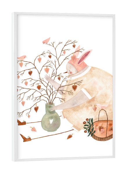 Poster mit weißem Rahmen "Voglhuber - Vase der Liede" artboxONE - Floral,Tiere,Liebe - Valentinstag,Liebe,Herz,Blume,Blumenstrauß,Tier,Vogel,Hochzeit