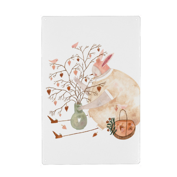 Metall Poster "Voglhuber - Vase der Liede" artboxONE - Floral,Tiere,Liebe - Valentinstag,Liebe,Herz,Blume,Blumenstrauß,Tier,Vogel,Hochzeit