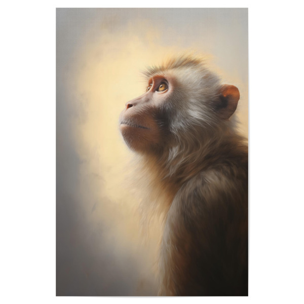 Poster 30x20 cm "Berberaffen-Porträt" artboxONE - Natur,Tiere - Tier,Affe,Kunst,Berberaffe,Leinwand,Makaken,Säugetier,Affe,öl,Gemälde,Porträt,Western