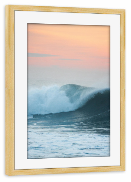 Poster mit Rahmen kiefer "Sonnenuntergänge brechen Wellen" artboxONE - Natur,Reise,Reise / Strand und Meer