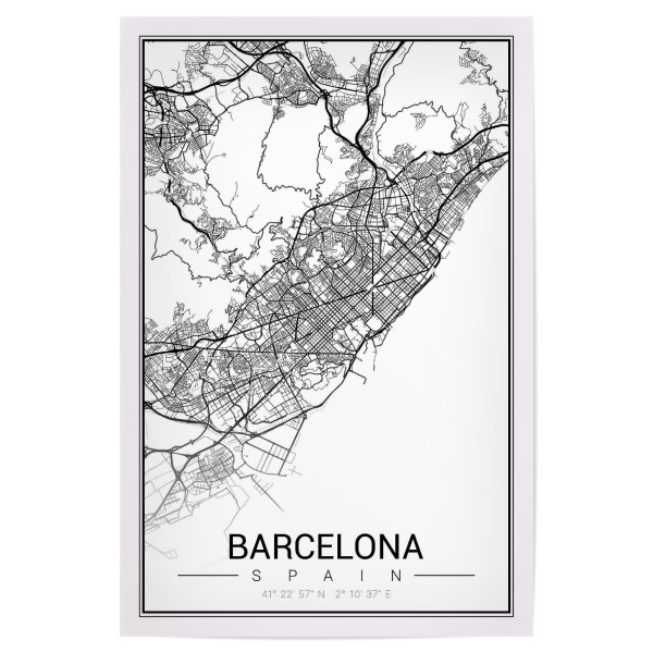 Poster 30x20 cm "Barcelona City Plan" artboxONE - Schwarzweiß,Städte / Barcelona,Kartografie