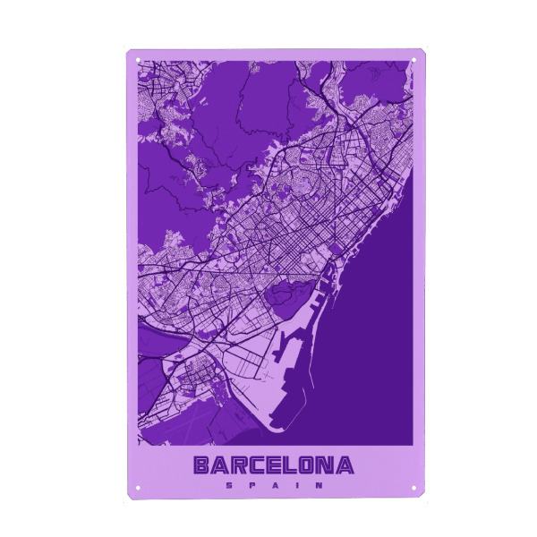 Holzbild "Stadt Barcelona Map" artboxONE - Städte / Barcelona,Kartografie