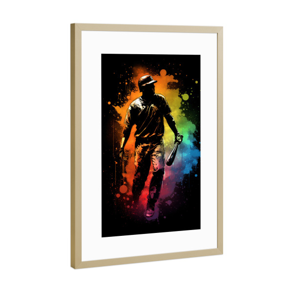 Poster mit Rahmen Gold "Baseball Colorful 2 (matart)" artboxONE - Sport - Baseball,Mlb,Major league baseball,Ball,Mannschaft,Sport,Bunt,Aquarell