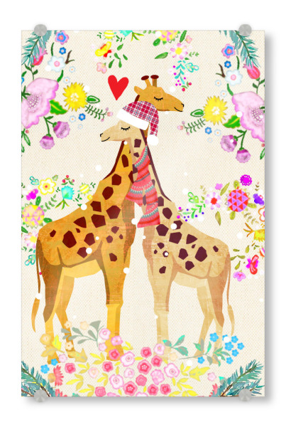 Acrylglasbild "Giraffe Couple" artboxONE - Für Kinder,Tiere - Giraffe,Süß,Kinder,Baby,Paar,Winter,Xmas