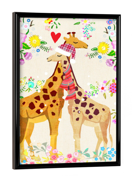 Poster mit schwarzem Rahmen "Giraffe Couple" artboxONE - Für Kinder,Tiere - Giraffe,Süß,Kinder,Baby,Paar,Winter,Xmas