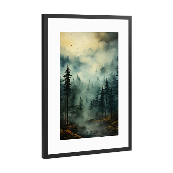 Poster mit Rahmen Schwarz (Metallic) "Der Bergwald" artboxONE - Natur