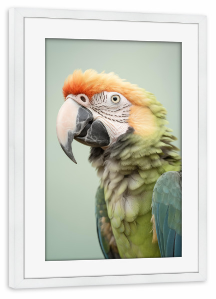 Poster mit Rahmen weiß "Ara-Studioaufnahme" artboxONE - Tiere - Tier,Vogel,Niedlich,Glücklich,Ara,Papagei,Fotografie,Porträt,Lächeln,Studio