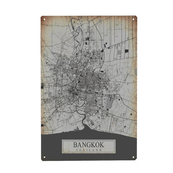 Holzbild "Bangkok Vintage Stadtplan" artboxONE - Städte / Weitere,Kartografie