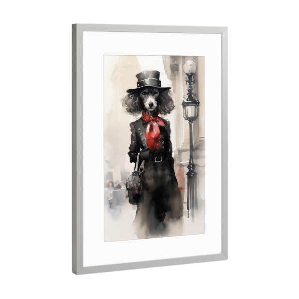 Poster mit Rahmen Silber "Modepudel" artboxONE - Tiere,Fashion,Lustig