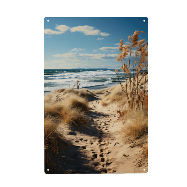 Metall Poster "Strandromantik" artboxONE - Reise / Strand und Meer - Strandromantik,Strandweg,Sandstrand,Meer,Wellen,Sand,Beach,Traumstrand