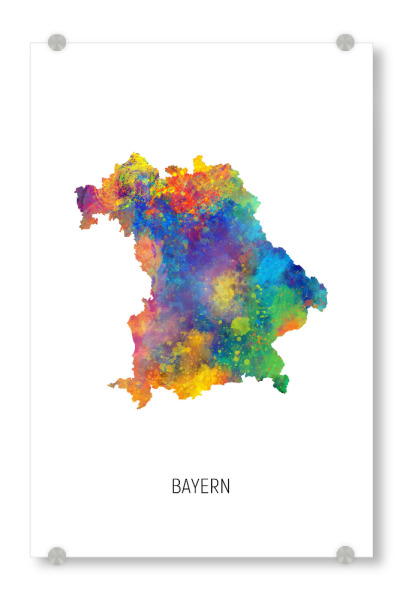 Acrylglasbild "Bayern-Aquarell-Staatskarte" artboxONE - Kartografie - Bayern,Karte,Aquarell,Malerei,Deutschland,Landeskarte