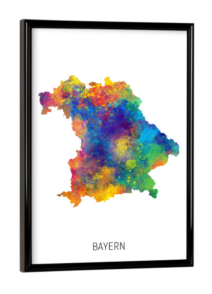 Poster mit schwarzem Rahmen "Bayern-Aquarell-Staatskarte" artboxONE - Kartografie - Bayern,Karte,Aquarell,Malerei,Deutschland,Landeskarte