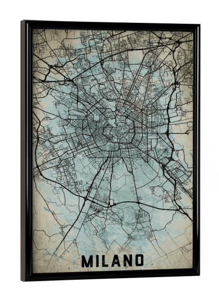 Poster mit schwarzem Rahmen "Vintage CityMap Mailand" artboxONE - Städte / Mailand,Kartografie