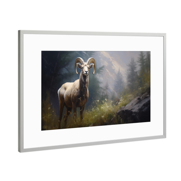 Poster mit Rahmen Silber "Großer Widder im Wald" artboxONE - Natur,Tiere