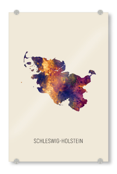 Acrylglasbild "Schleswig-Holstein-Karte Beige" artboxONE - Kartografie - Schleswig-holstein,Karte,Aquarell,Malerei,Landkarte,Deutschland