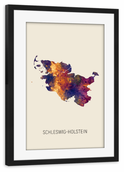 Poster mit Rahmen schwarz "Schleswig-Holstein-Karte Beige" artboxONE - Kartografie - Schleswig-holstein,Karte,Aquarell,Malerei,Landkarte,Deutschland