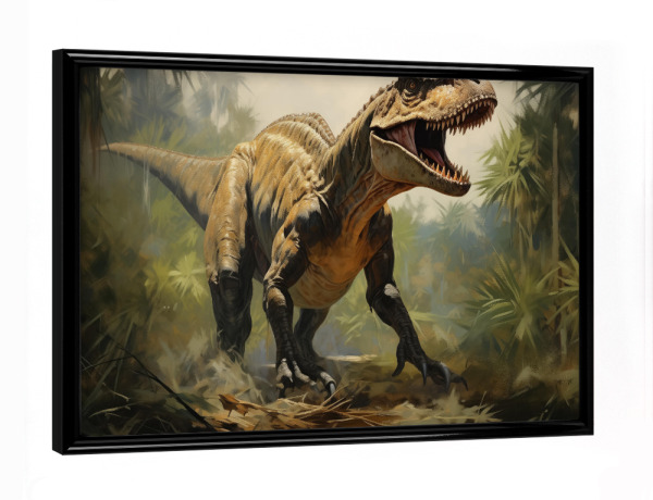 Poster mit schwarzem Rahmen "Giganotosaurus" artboxONE - Natur,Tiere - Kunst,Groß,Leinwand,Dino,Dinosaurier,Giganotosaurus,öl,Farbe,Gemälde,Rex