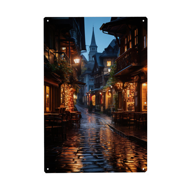 Holzbild "Beleuchtete Gasse" artboxONE - Städte,Architektur