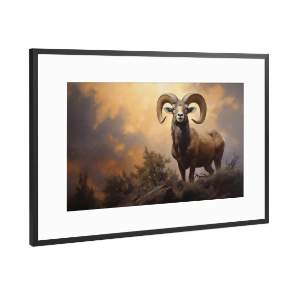 Poster mit Rahmen Schwarz (Metallic) "Widder mit dunklen Wolken" artboxONE - Natur,Tiere