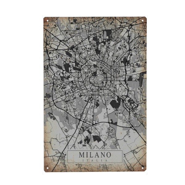 Metall Poster "Mailand als Vintage Stadtplan" artboxONE - Städte / Mailand,Kartografie
