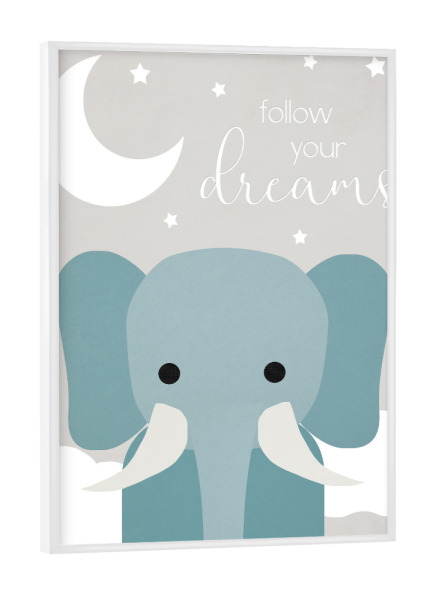 Poster mit weißem Rahmen "Träume Elefant" artboxONE - Typografie,Für Kinder,Tiere - Sterne,Mond,Elefant,Träume,Kinder,Kinder