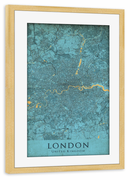 Poster mit Rahmen kiefer "Vintage City Map von London" artboxONE - Städte / London,Kartografie