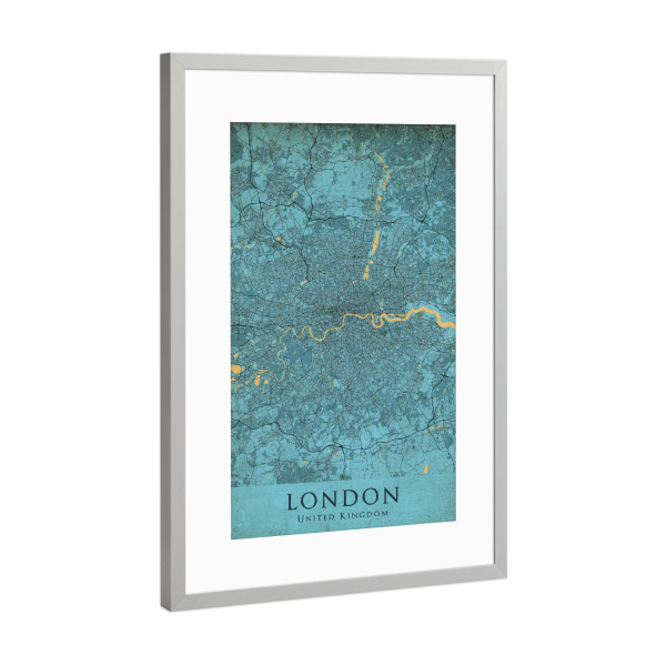 Poster mit Rahmen Silber "Vintage City Map von London" artboxONE - Städte / London,Kartografie