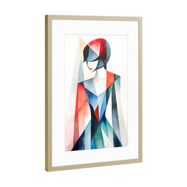 Poster mit Rahmen Gold "Aquarellformen einer Frau" artboxONE - Abstrakt,Menschen,Fashion