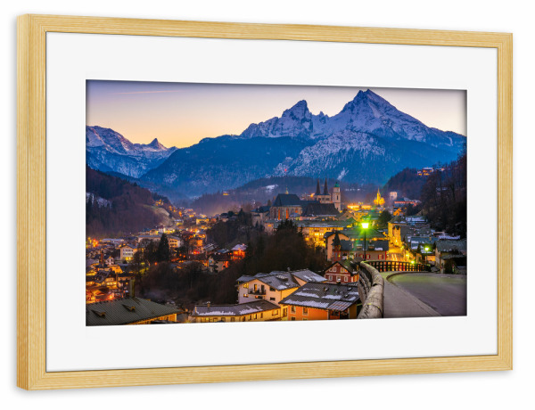 Poster mit Rahmen kiefer "Abend in Berchtesgaden" artboxONE - Städte,Natur,Reise - Berchtesgaden,Watzmann,Alpen,Berge,Winter,Bayern,Deutschland
