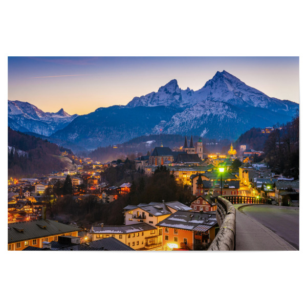 Poster 30x20 cm "Abend in Berchtesgaden" artboxONE - Städte,Natur,Reise - Berchtesgaden,Watzmann,Alpen,Berge,Winter,Bayern,Deutschland