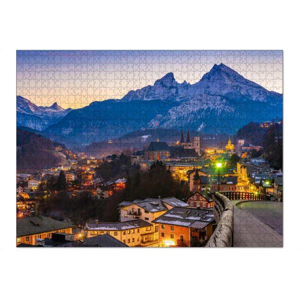 Puzzle Ravensburger "Abend in Berchtesgaden" artboxONE - Städte,Natur,Reise - Berchtesgaden,Watzmann,Alpen,Berge,Winter,Bayern,Deutschland