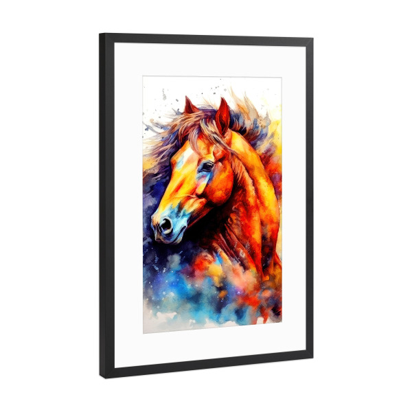 Poster mit Rahmen Schwarz (Metallic) "Pferdeaquarellkunst I" artboxONE - Tiere - Pferd,Pferde,Tier,Aquarell,Malerei,Pony
