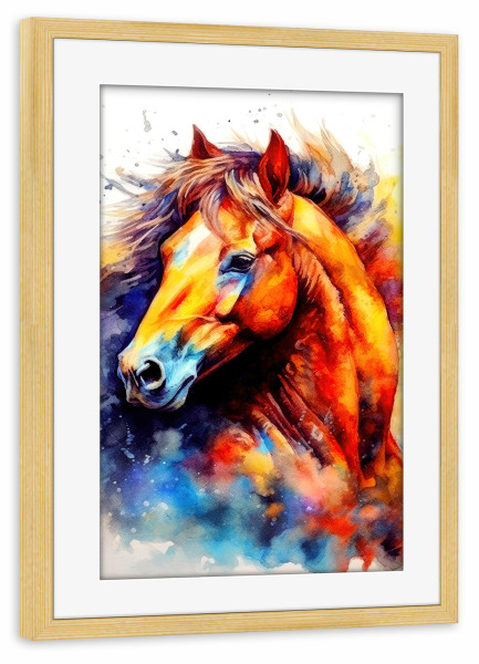 Poster mit Rahmen kiefer "Pferdeaquarellkunst I" artboxONE - Tiere - Pferd,Pferde,Tier,Aquarell,Malerei,Pony