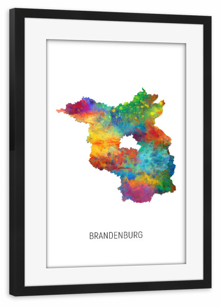 Poster mit Rahmen schwarz "Brandenburgische Landeskarte" artboxONE - Kartografie - Brandenburg,Karte,Aquarell,Malerei,Deutschland,Staat