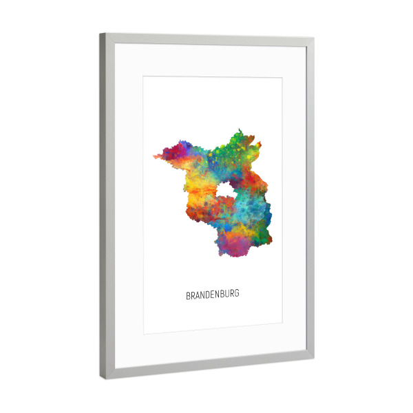 Poster mit Rahmen Silber "Brandenburgische Landeskarte" artboxONE - Kartografie - Brandenburg,Karte,Aquarell,Malerei,Deutschland,Staat