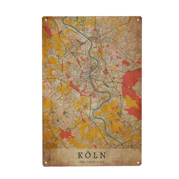 Metall Poster "Vintage City Köln" artboxONE - Städte / Köln,Kartografie