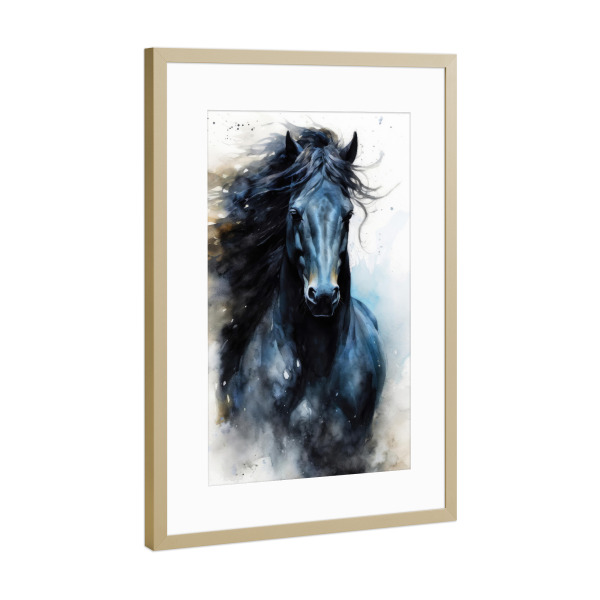 Poster mit Rahmen Gold "Pferd Aquarellkunst C" artboxONE - Tiere - Pferd,Pferde,Tier,Aquarell,Malerei,Pony