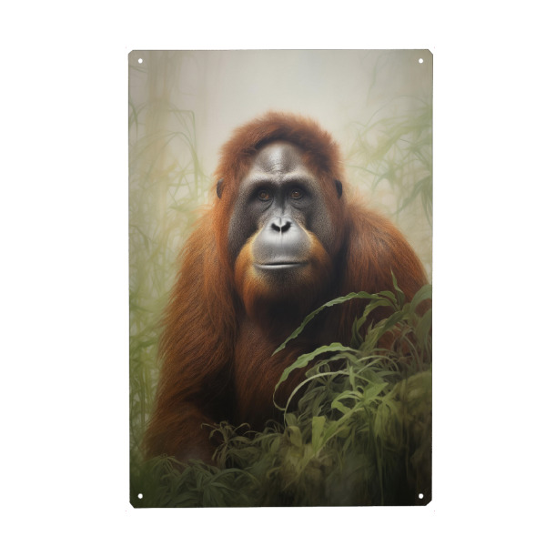 Metall Poster "Borneo-Orang-Utan" artboxONE - Natur,Tiere - Tier,Affe,Kunst,Bornean,Leinwand,Säugetier,Affe,öl,Orang-utan,Malerei,Porträt,Western