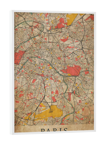 Poster mit weißem Rahmen "Vintage Map Paris" artboxONE - Städte / Paris,Kartografie