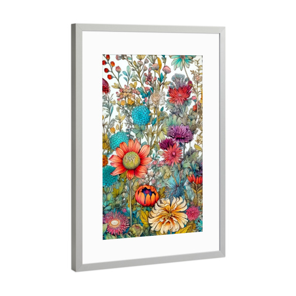 Poster mit Rahmen Silber "Wiese voller Blumen N" artboxONE - Natur,Floral - Wiese,Natur,Blumen,Blumen,Botanische,Blätter,Blatt,Blumen,Kräuter