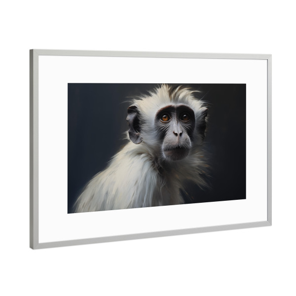 Poster mit Rahmen Silber "Gibbon-Porträt" artboxONE - Natur,Tiere - Tier,Affe,Kunst,Gibbon,Impressionistisch,öl,Gemälde,Porträt,Wild,Wildnis,Tierwelt